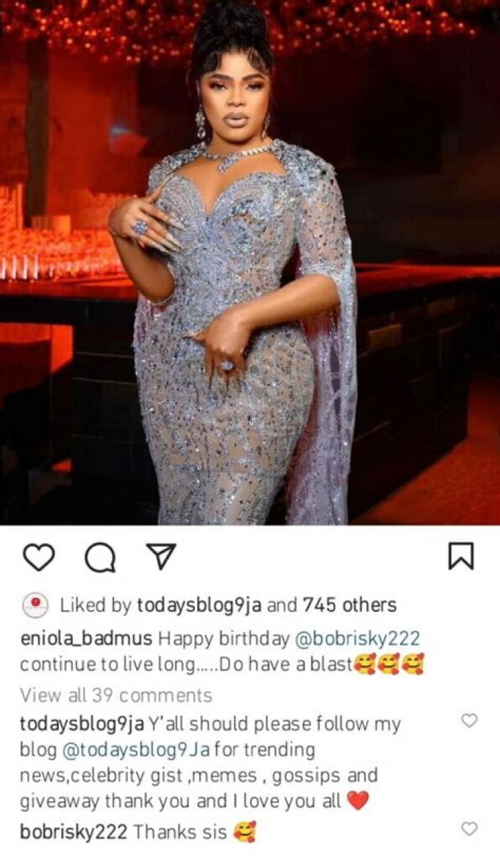 
Bobrisky Appreciates Eniola Badmus Over Her Endless Love For Him 