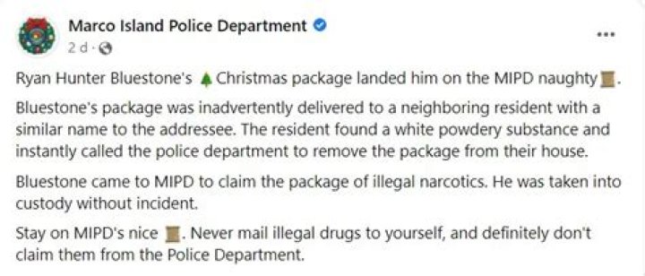 Who is Ryan Hunter Bluestone? Man arrested after package reportedly containing drugs